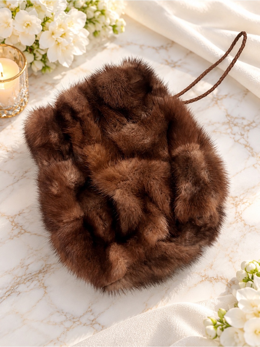 Falorni Italia Le Borse Genuine Mink fur Wristlet Bucket Pouch